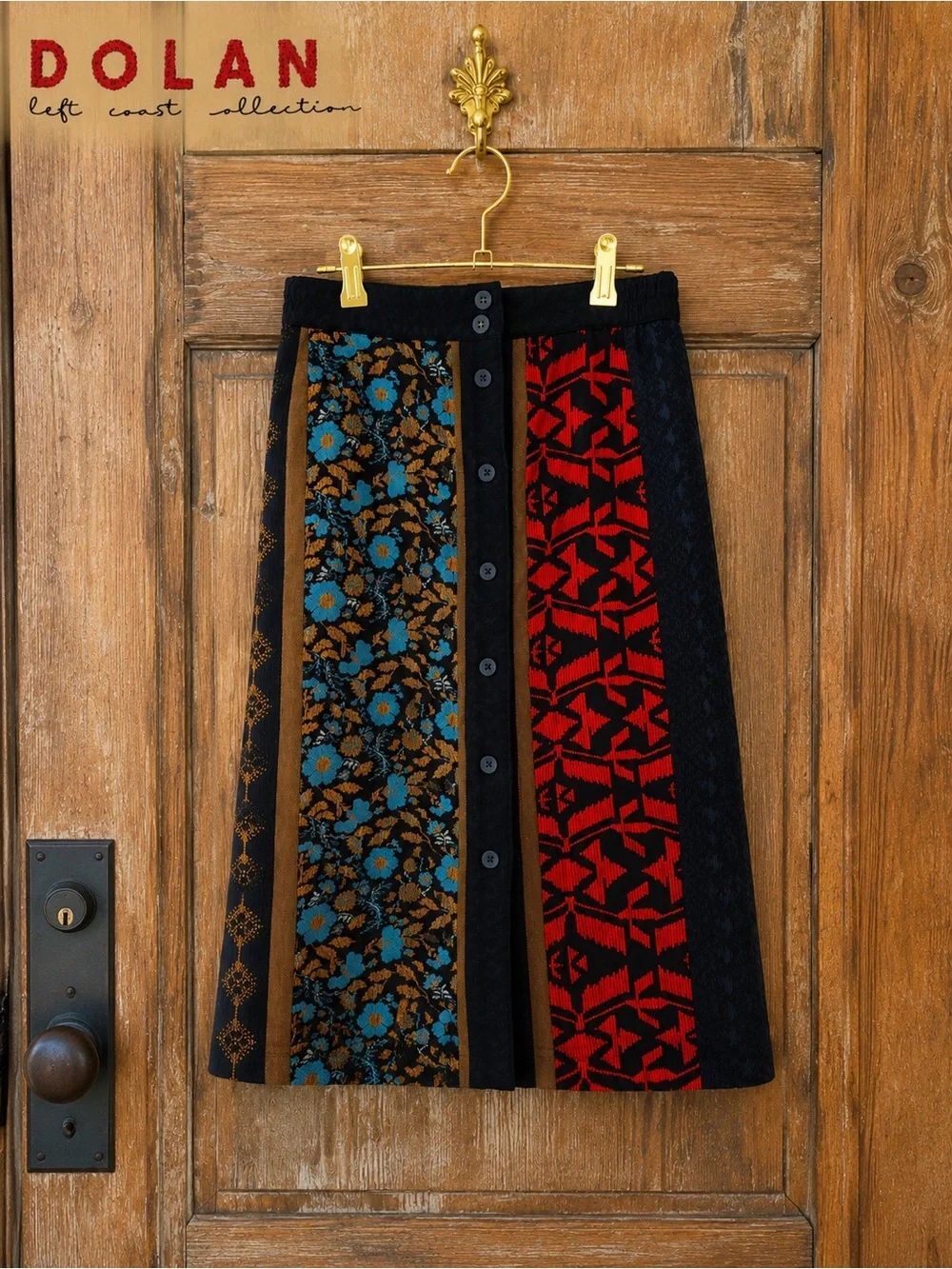 Dolan Left Coast Collection Boho Patchwork Button Front Skirt – XS